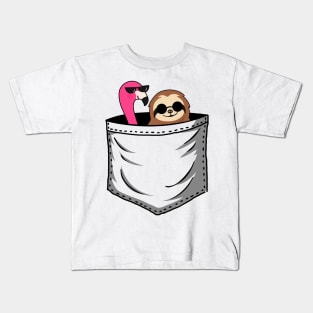 Sloth And Flamingo In Pocket Funny Kids T-Shirt